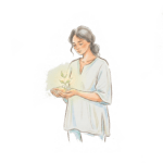 Eine Frau hält ein Zweig in der Hand.